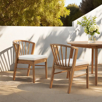 Ensemble de 2 chaises de salle à manger d'extérieur en bois d'acacia avec coussins lavables pour patio