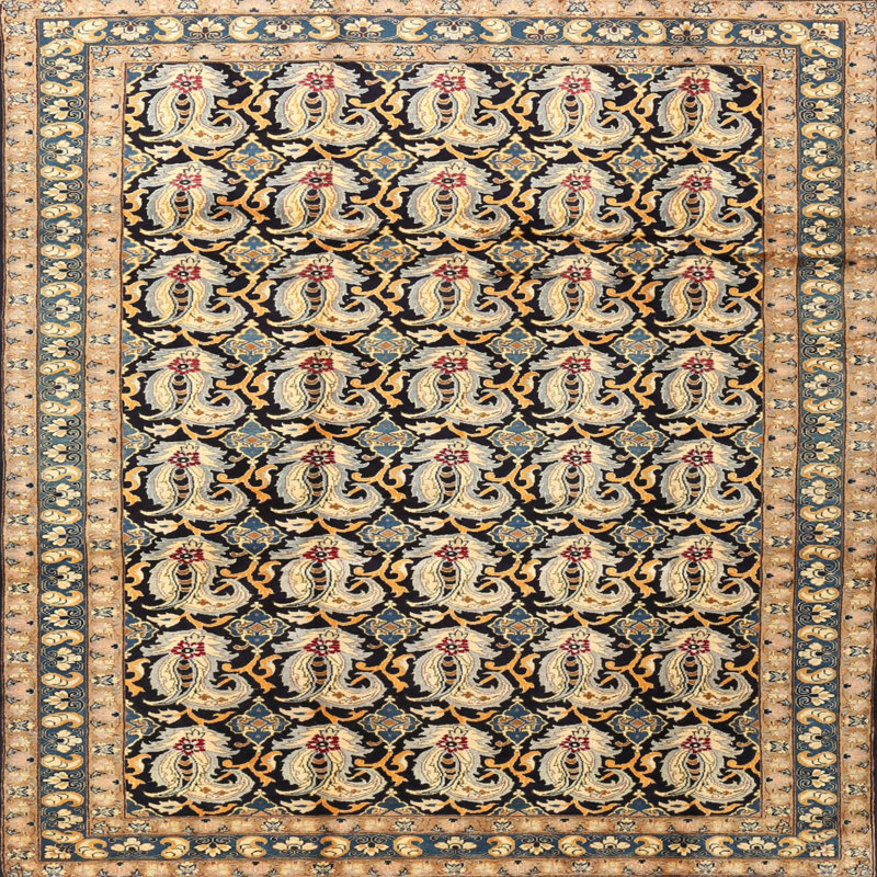 Tapis beige traditionnel/rouge/vert Sharbono, Carré 5 pi