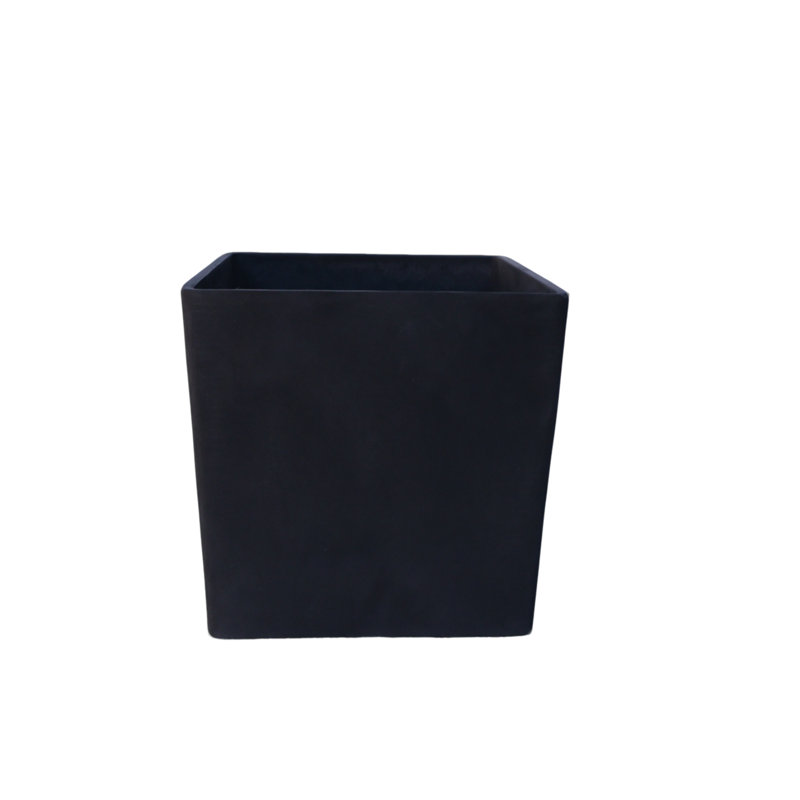 Daisy Square Stone Effect Planter Pot, Indoor and Outdoor Plant Pot, Frost Resistant with Drainage Hole, Black