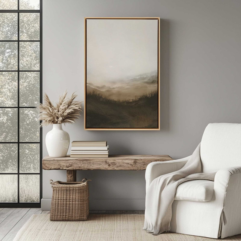 Toile brumeuse Meadows I, H 18,75 po x l 12,75 po x P 1,75 po, Cadre flottant or poli