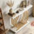 Faux Marble Console Table Accent Sofa Table with Geometric Metal Base-1269533498