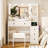 35" White Vanity Set with Vanity Chair, 3-Color Dimmable Mirror & Charging Station, Modern Bedroom Makeup Table with Drawers and Side Cabinet-220005858
