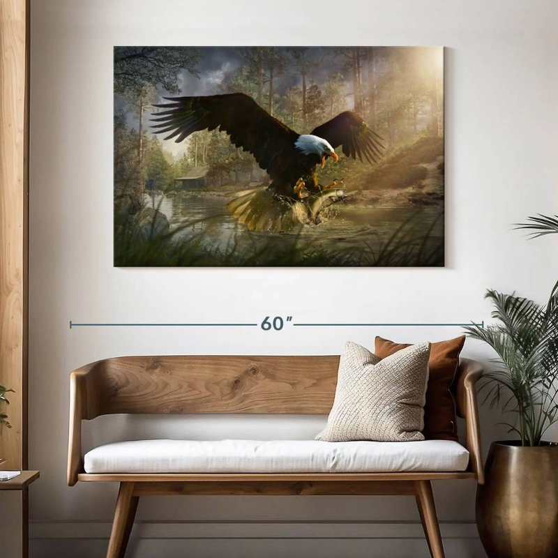 Brampt Bald Eagle Catching Fish, 32" H x 48" W