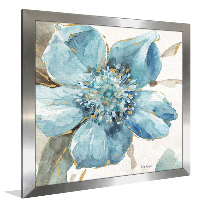 Indigold VI - reproduction sur toile tendue, H 37,5 po x l 37,5 po x P 1 po, Encadrement argenté