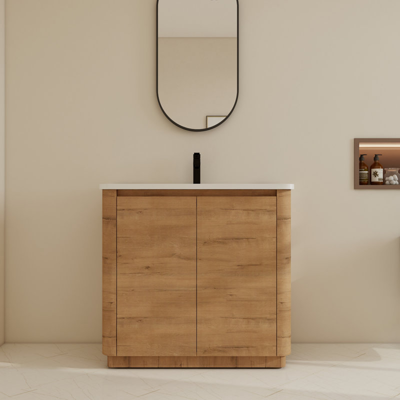 Ensemble de meuble-lavabo simple 36 po avec lavabo en céramique et tablette réglable, 36", Brun