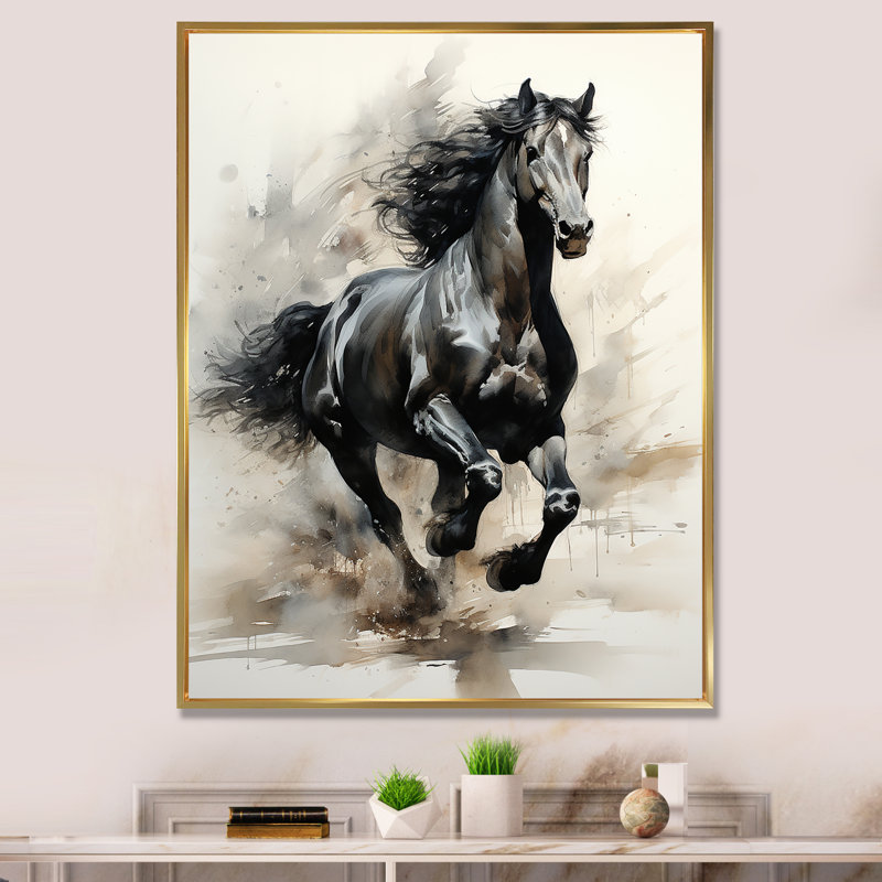 «Black Horse» - Impression, Cadre flottant doré, H 44 po x l 34 po x P 1,5 po