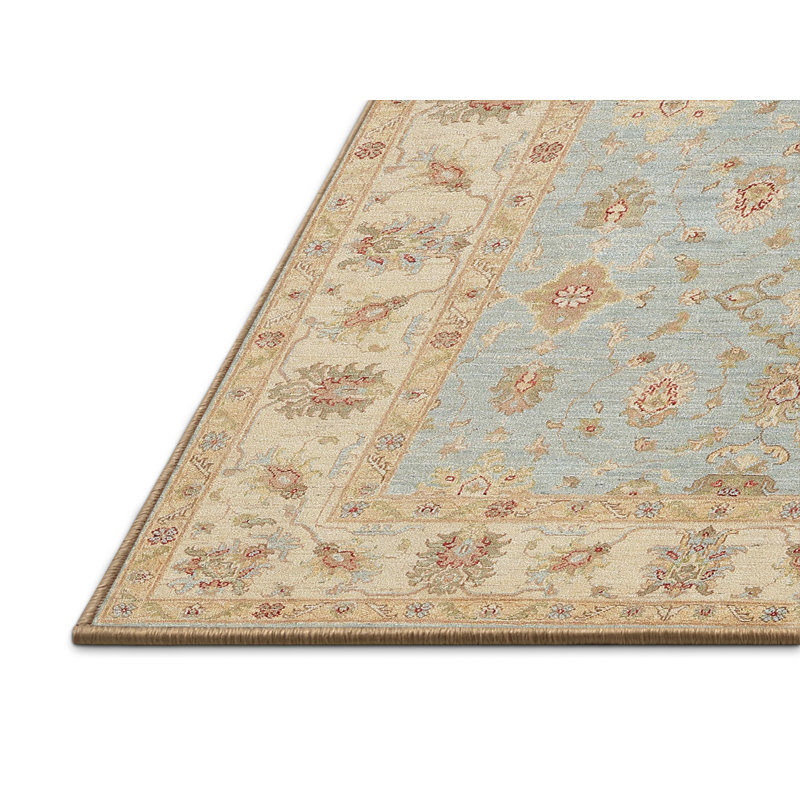 Tapis décoratif bleu oriental/beige Dahlgren, Rectangle 7 pi x 9 pi