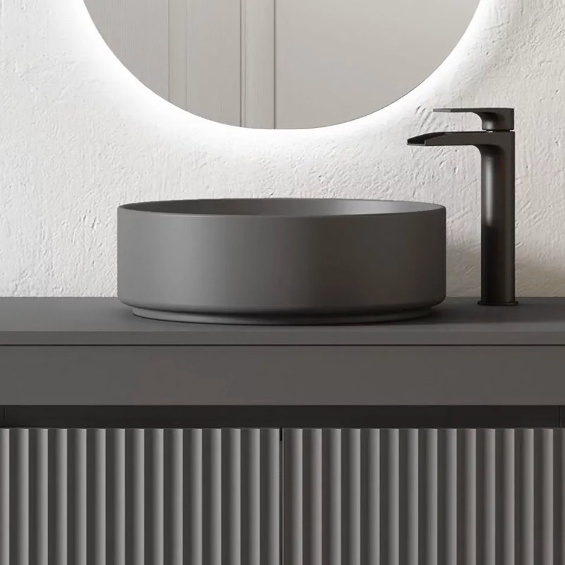 Lavabo de salle de bain vasque circulaire en résine / à surface solide 16 po Lucena Bath, Gris