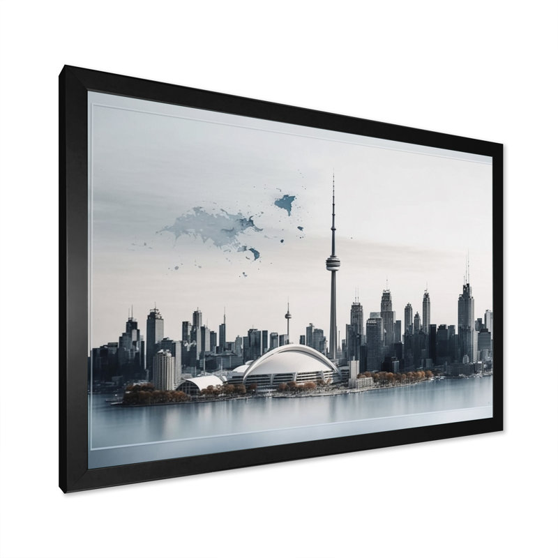 Toronto Skyline III - reproduction sur toile, L 20 po x H 12 po, Impression noire sur toile encadrée