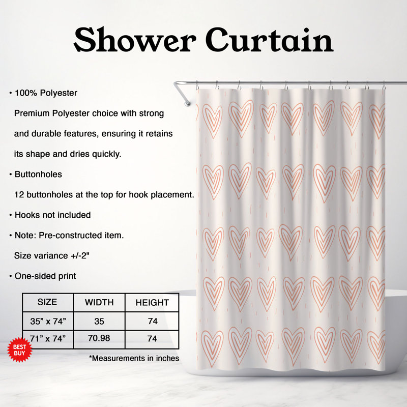 Affectionate Hearts - Rideau de douche Premium, H 74 po x l 71 po