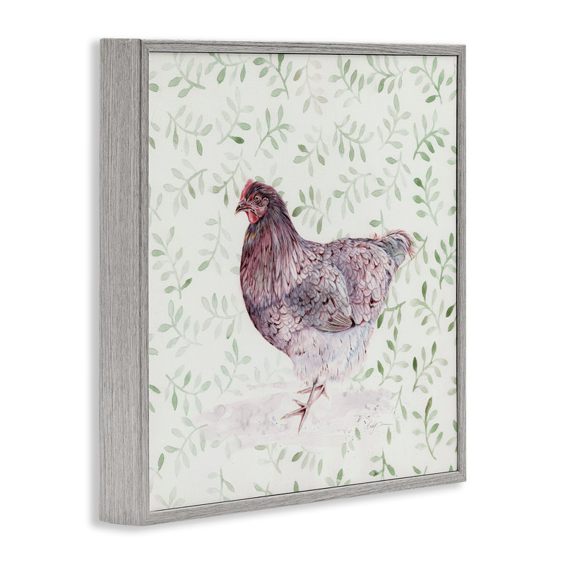 Portrait de poule sur brins de feuilles, estampe numérique, conception par Cady, Estampe numérique Farmhouse