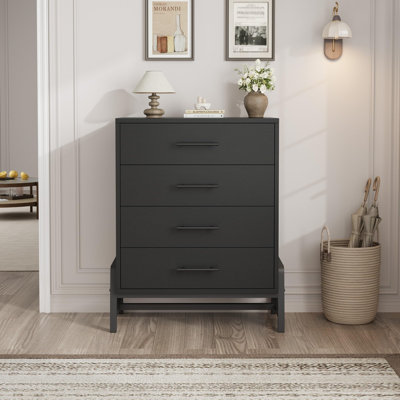 Commode noire à 4 tiroirs, armoire de rangement autoportante en bois de 38,6 pouces de hauteur pour le salon, la chambre à coucher ou l'entrée