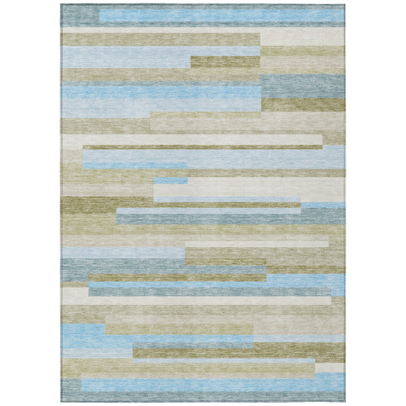 HomeRoots 9' X 12' Sky Blue And Denim Blue Striped Washable Indoor Outdoor Area Rug