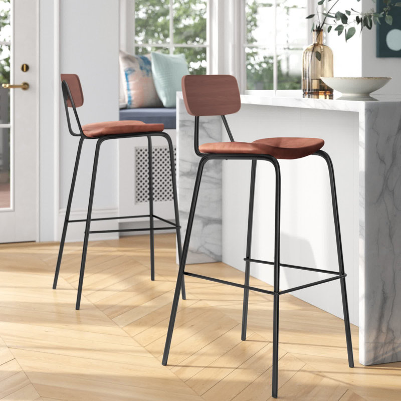 Buda Upholstered Counter Stool with Metal Frame, Bar Stool (30” Seat Height), Tan, Natural