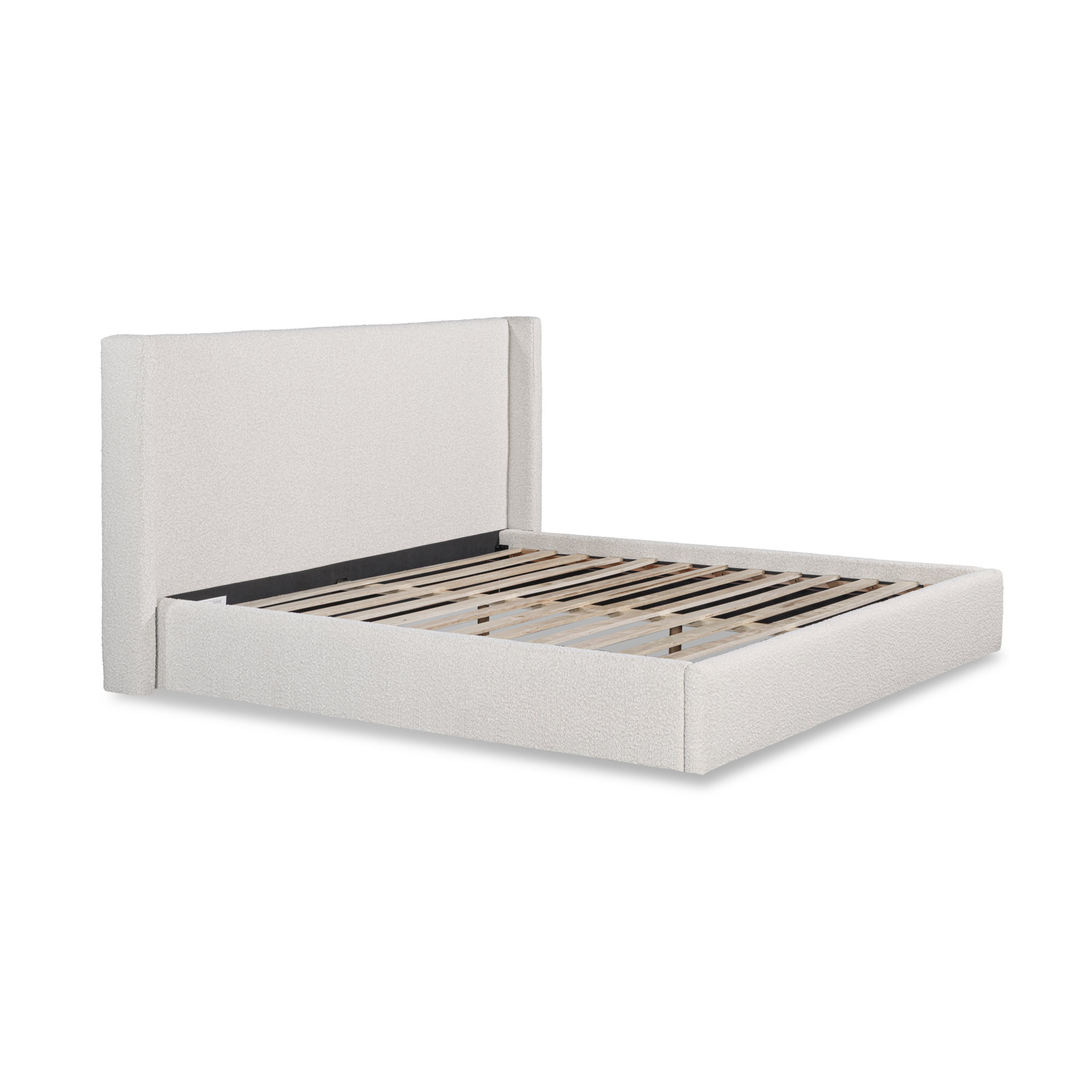 Nordic Upholstered Wingback Bed, Ivory Boucle, King