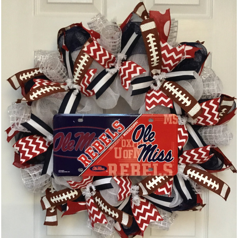 Couronne de football en maille déco faite à la main 24 po, Université du Mississippi
