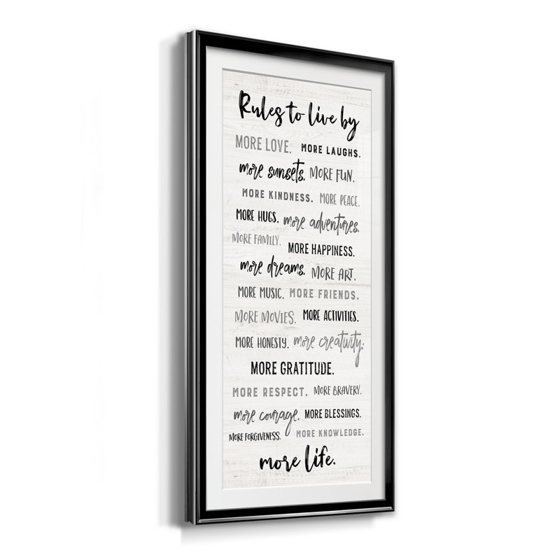 " Rules To Live By ", 10.5" H x 18.5" W x 1.5" D, Black