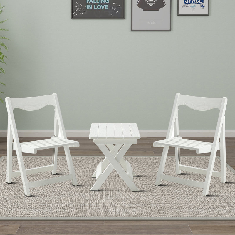 Mirina 2 - Person Wood Patio Dining Set with Rectangular Table, White