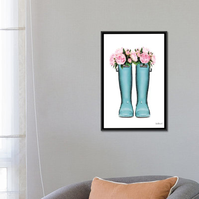 Hunter Boots Muted In Blue & Pink Peonies by Amanda Greenwood - Gallery Wrapped Canvas Giclée Print -  East Urban Home, 25B40CCBA2CF442ABC26D799AA236038