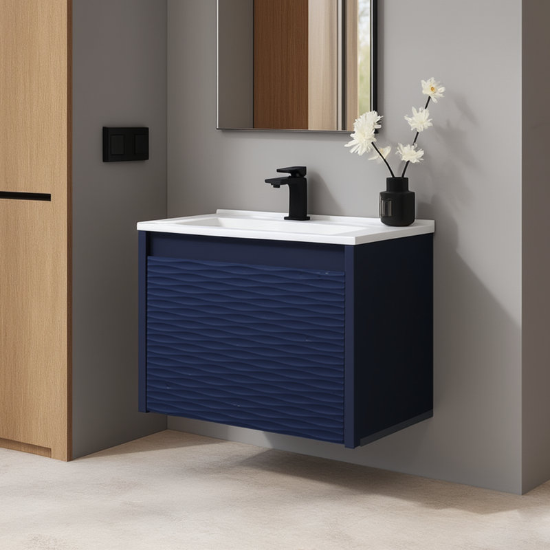 Meuble-lavabo flottant blanc moderne 24 po avec comptoir en céramique 24 po, Bleu