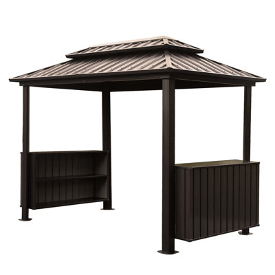 6X10ft Hardtop Grill Gazebo, Outdoor BBQ Gazebo With Double Galvanized Steel Roof, Patio Grill Canopy With 2 Cabinets And Ceiling Hooks For Backyard, Lawn, Garden