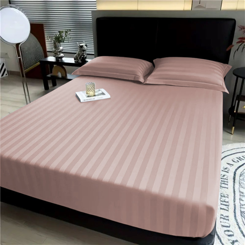 Aspire Homeware Luxury 40cm Deep Striped Fitted Sheet for Hotel Style Bedroom Comfort, Pink, Single (3')