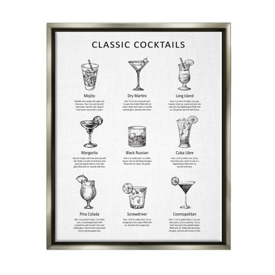 Classic Cocktails Mixed Drinks Kitchen Bar Sign Chart by Lettered and Lined - Floater Frame Print on Canvas