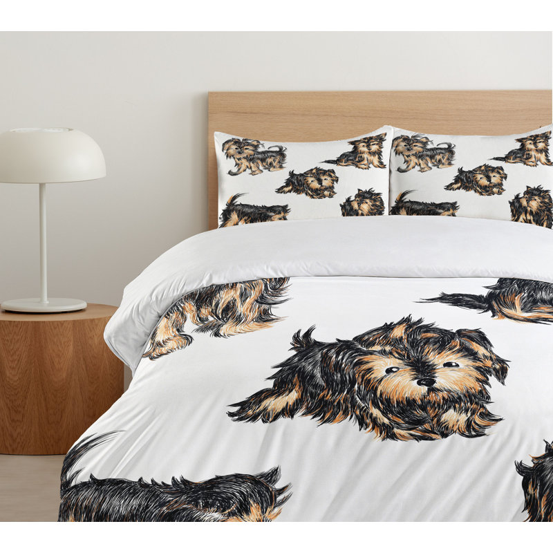 Yorkie King Size Black and Cream Duvet Cover Set