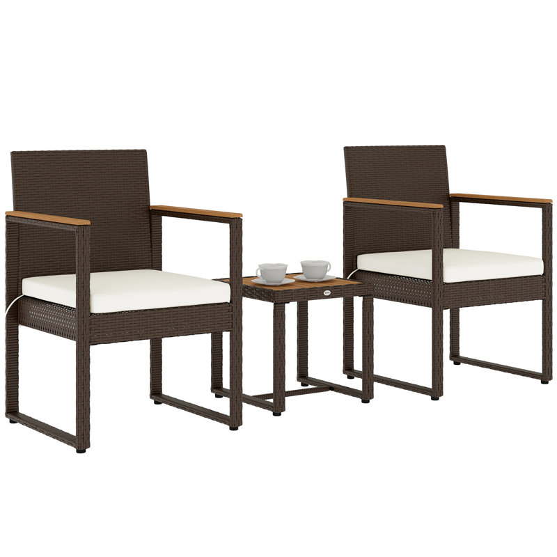 Wicker 2 - Person Garden Lounge Set with Cushions, White, Brown