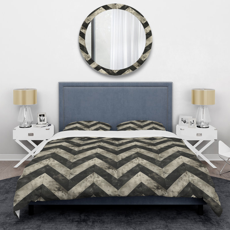Ensemble de housse de couette moderne beige à chevrons et imprimé IV, Housse de couette simple et deux taies décorative