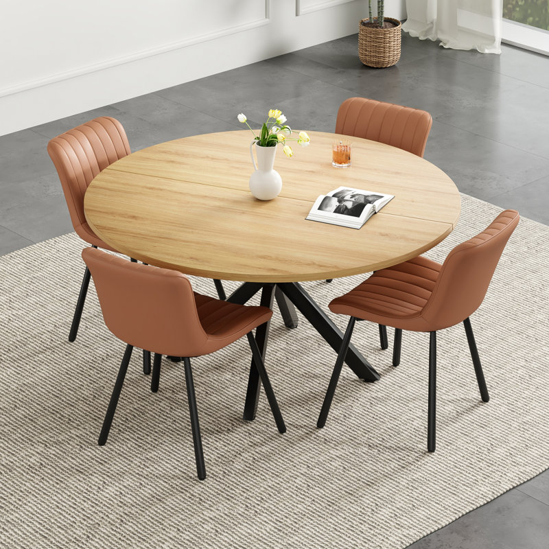 Table de salle à manger de 47 pouces pour 4 à 6 personnes, table de cuisine moderne Mid-Century avec base robuste, table de salle à manger en bois pour la salle à manger de cuisine (naturel)