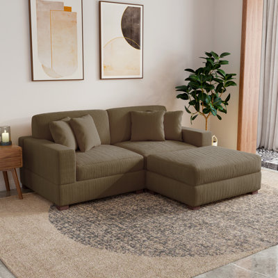 3 - Piece Upholstered Corduroy Modular Sectional Sofa with Pillow Back and Removable Ottoman by Ebern Designs