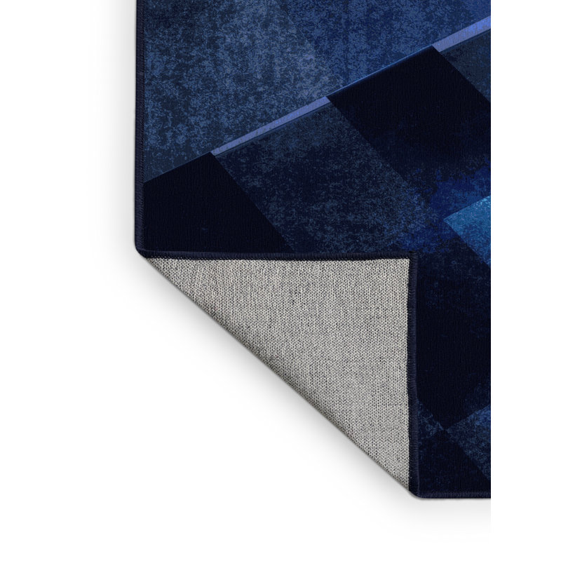 Tapis damier rétro bleu lavable à la machine Paulett, 5 X 8