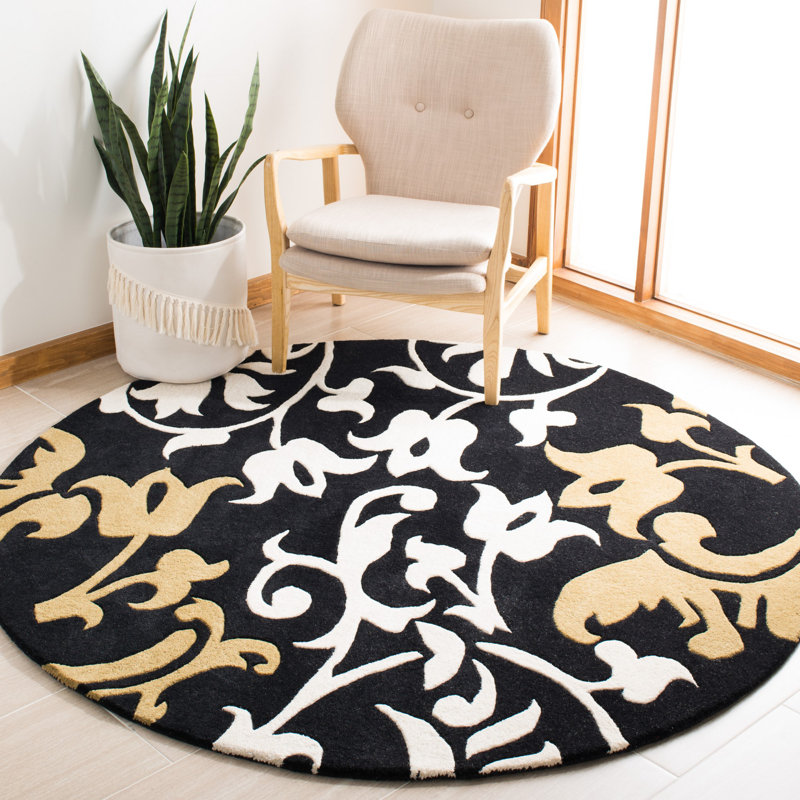 Avayah Soho Hand Tufted Wool And Viscose Floral Rug, Round 6'