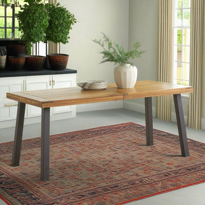 Acacia Wood Dining Table, Natural Stained With Rustic Metal,  Brown, Grey