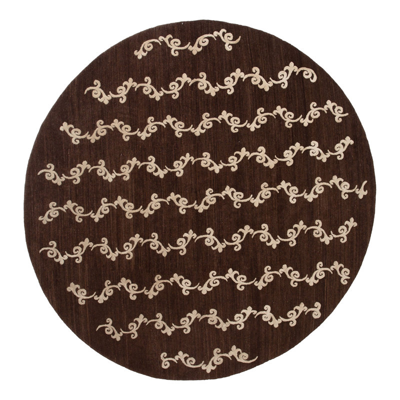 Brown Nu Vibrant Modern Tibetan Wool Silk Blend Rug, Round 8'