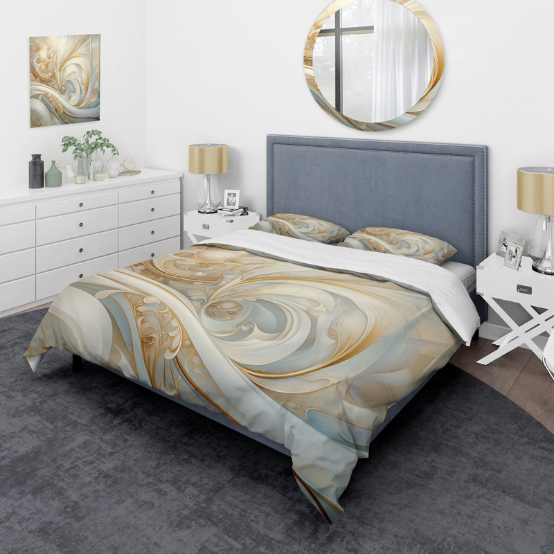 Tender Whirling White Illustration IV - Ensemble de housse de couette à motif abstrait - Microfibre de polyester