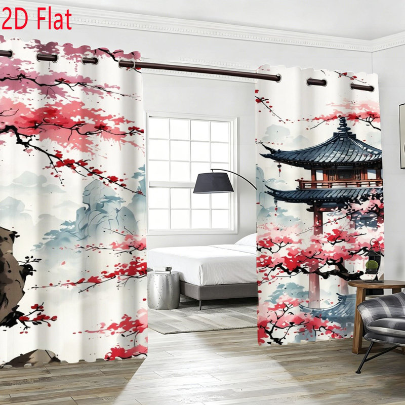 2 pièces de rideaux occultants de style japonais Sakura Blossom, 53 * 63 pouces * 2 pièces