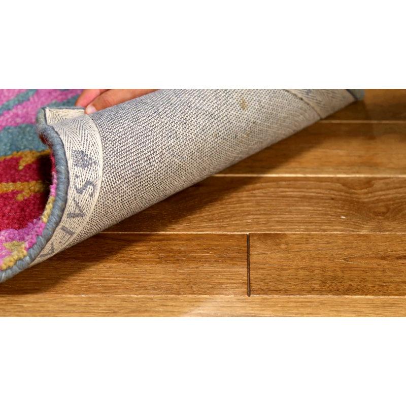 Handmade Blue Floral Tufted Wool Round Rug