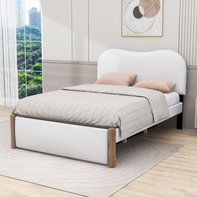 Lit plateforme tapissier avec gigogne Jankell, Blanc, Double