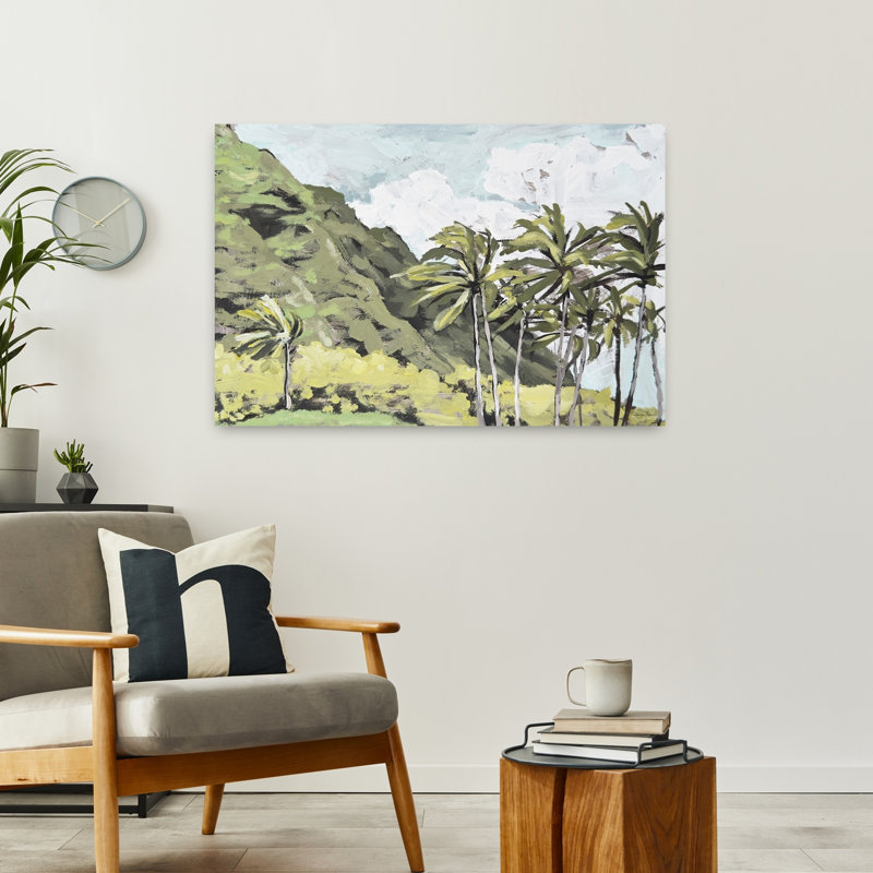 Art contemporain, paysage de palmier abstrait, paysage côtier, H 24 po x l 36 po