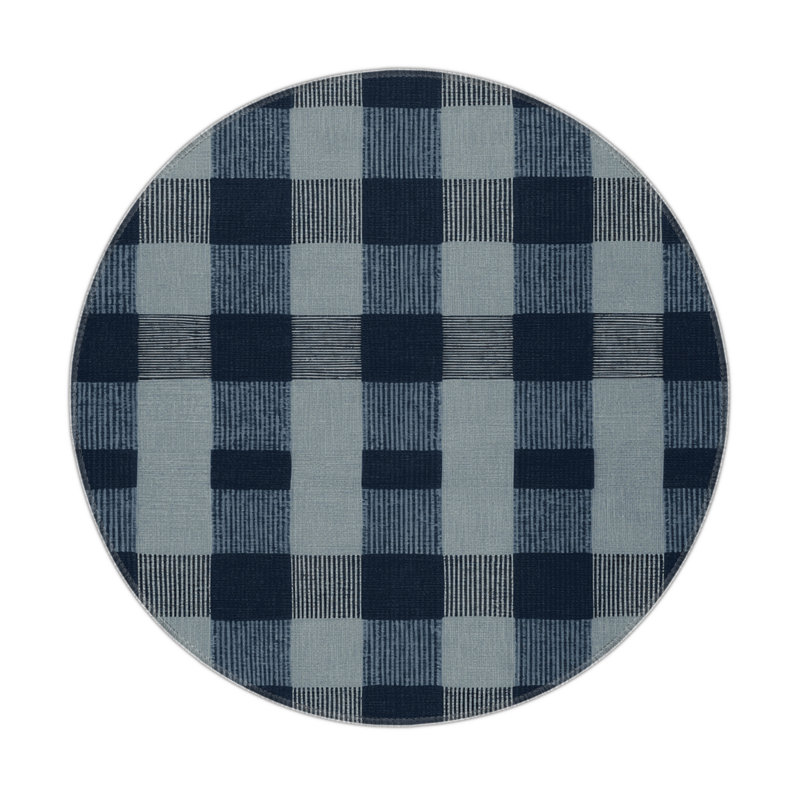 Tapis d'intérieur et d'extérieur à carreaux gris, Rond 5 pi
