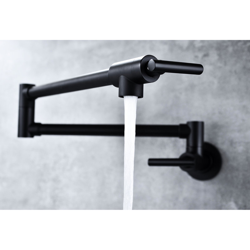 Wall Mounted Folding Pot Filler Faucet In Matte Black, Brass, 360 Rotatable For Kitchen, Double Handles Convenient Water Flow And Dripping Control, Surface Treated To Corrosion Black Mounted, Brass