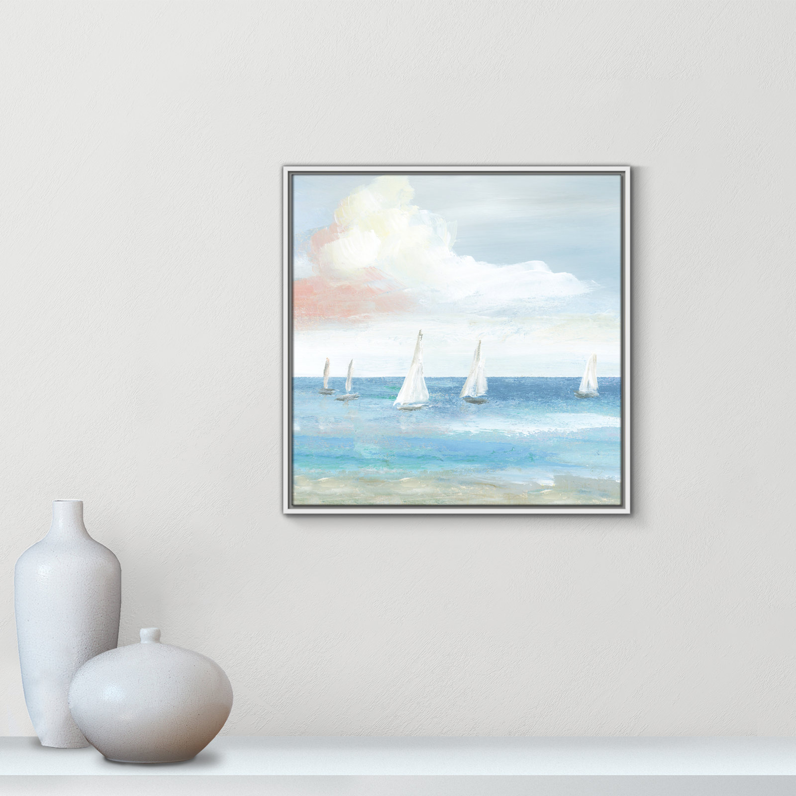 Beach Sail Bliss by Nan - Floater Frame Print on Canvas, 25.5" H x 25.5" W x 2" D, White
