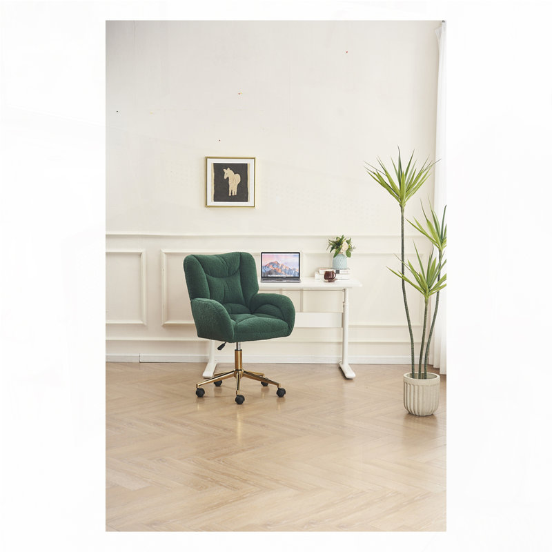 Chaise de bureau rotative à hauteur réglable en tissu Teddy, Vert