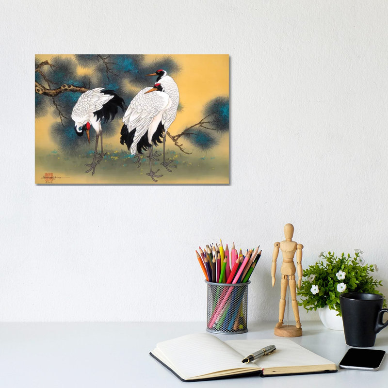 Morning Cranes - Painting on Canvas, 20.32 cm H x 30.48 cm W, Wrapped Canvas