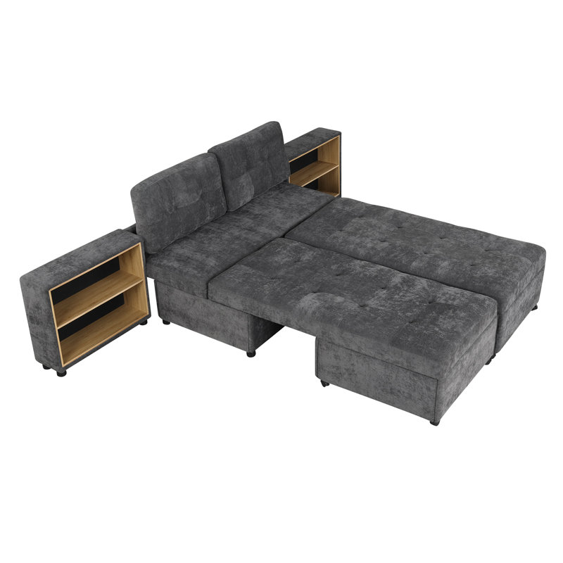 121.2" Versatile Sofa Bed Modular Sofa  Free-Combined Sofa With Two Storage Racks, Dark Gray Chenille