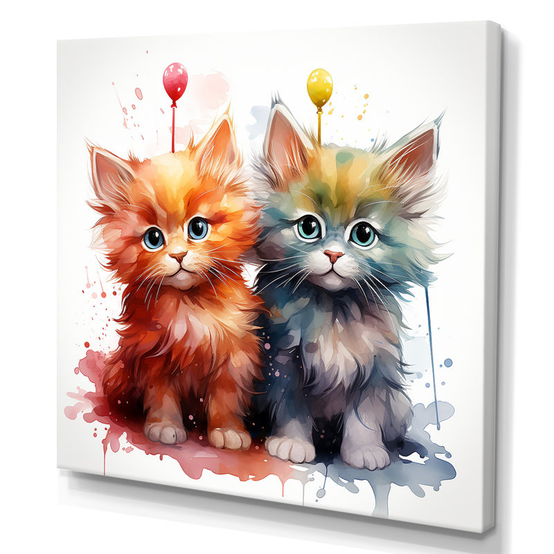 Joyful Kittens Playful Nursery - Art mural pour chambre de bébé, Toile tendue, H 16 po x l 16 po x P 1 po