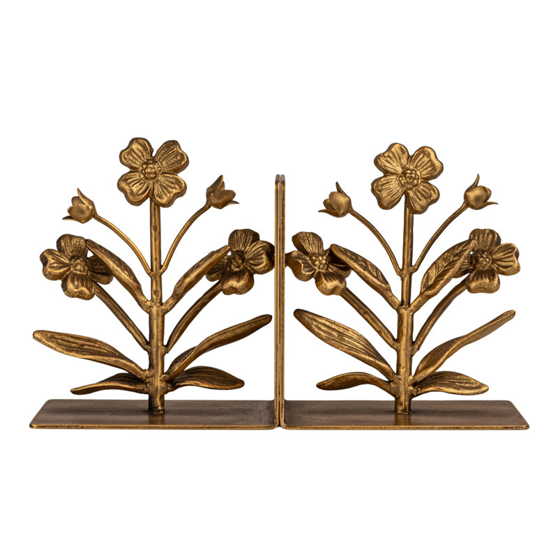 2-Piece Cast Metal Flower Bookends