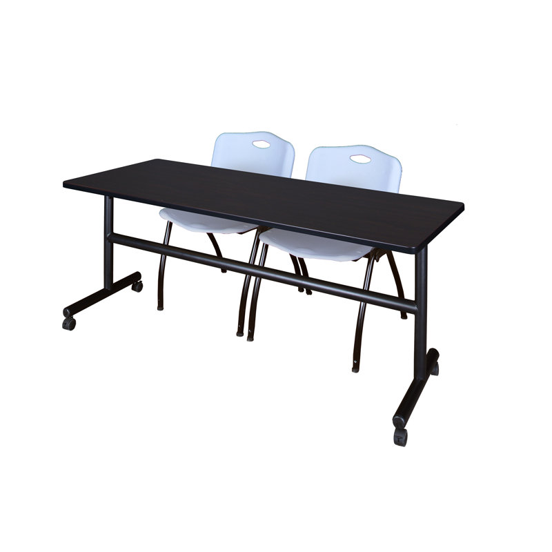 Kobe Flip-Top Training Nesting Table, 2 M Stack Chairs, 29" H x 72" W x 24" D, Maple/Blue